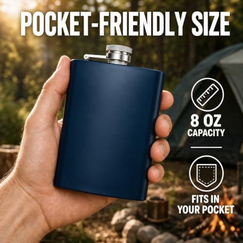 Stainless Steel Hip Flask 8oz Blue, Metal Flask for Whiskey Liquor, Small Pocket Flask with Funnel Cup, Mini Flask for Men Women Travel Camping Gifts 2 Pack — view 5
