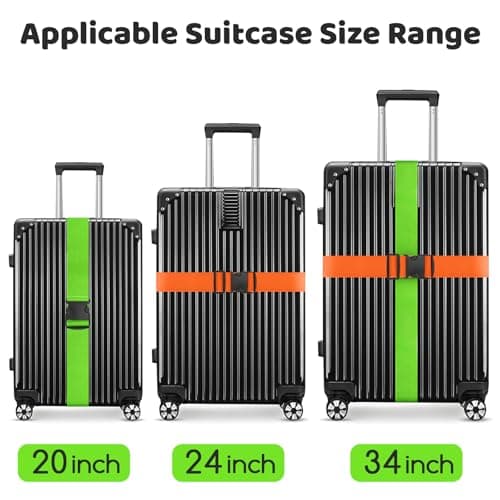 WISYOK Luggage Straps Extended, 4 Pack, 130-250cm Adjustable, Green Orange — view 3