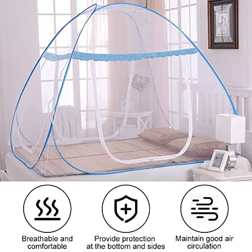 Aoreun Pop Up Mosquito Net for Double Bed, 180 x 200 x 150 cm Foldable Mosquito Net Double Door Mosquito Tent Bed Net Portable Travel Mosquito Netting for Bedroom, Camping, Outdoor, Travel — view 4