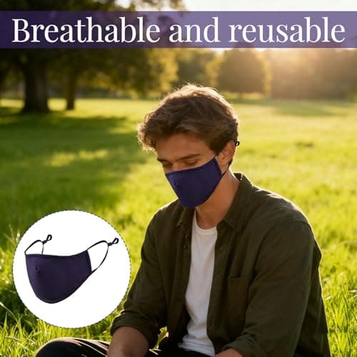 Grosion 4 PCS Reusable Cotton Face Masks with 2 Black Mask + 2 Navy Blue,Reusable Cotton Covering with Nose Wire for Glass Wearers,Washable and Breathable Fabric with Adjustable Ear Loops — view 6
