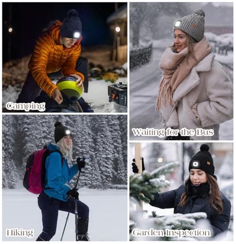 Wmcaps LED Beanie, Type-C Rechargeable with Thermal Fleece Lining Hands-Free Headlamp Light Up Winter Bobble Hat with Pom-Pom for Men and Women, Perfect Christmas Birthday Gift, Orange — view 5