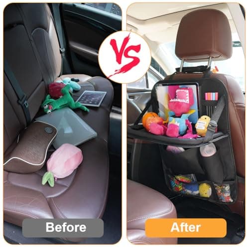 URAQT Car Seat Organizer 2 PCS, Car Back Seat Organizer, 6 Storage Pockets Cars Organizers with Foldable Table Tray and Tablet Holder, for Your SUV, Truck, Cars Storage Bag Travel Accessories Black — view 5