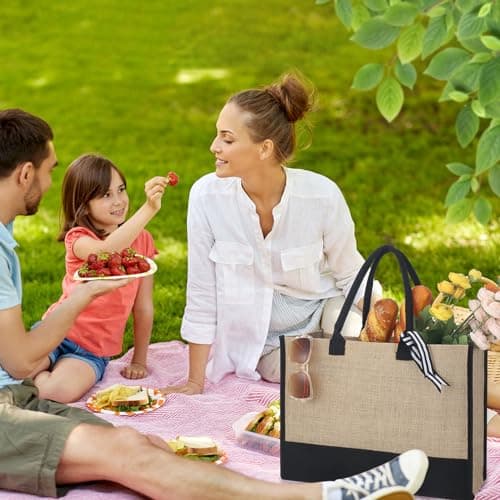 Invalidism Personalized Jute Beach Tote Bag with Makeup Bag for Women — view 3
