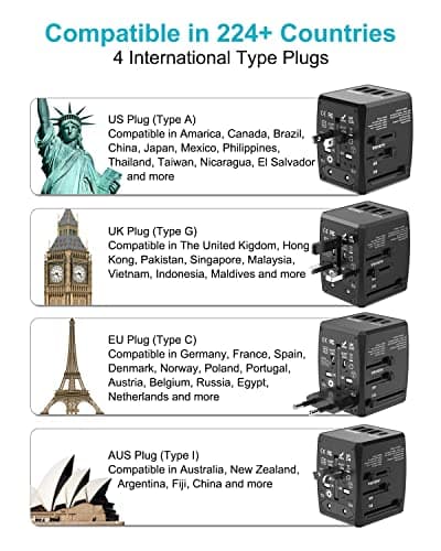 Universal Travel Adapter Worldwide, Travel Plug Adapter Worldwide International Travel Adapter With USB C and 3 USB Travel Adaptor All in One Universal Charger Power Adapter for European EU US UK AUS — view 2