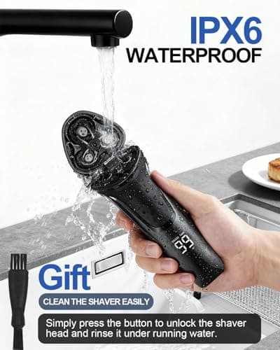 Rantizon Electric Shavers Men, Wet and Dry Electric Razor, Waterproof Cordless Men Razor Cordless Rotary Beard Rechargeable Shaver LED Display with Pop up Trimmer and Travel Lock — view 5