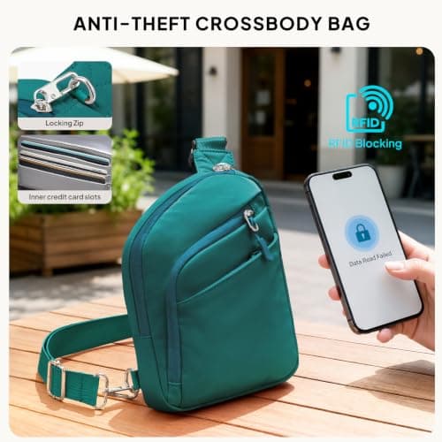 TOPEAST Anti Theft Crossbody Bags for Women Men, Small Sling Crossbody Bag Travel Purse Shoulder Wallet with RFID Blocking, Teal, S, Anti-theft Crossbody Travel Bag for Women & Men — view 5