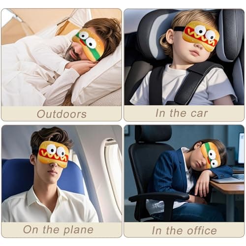 NganSuRong 2Pcs Funny Food Sleep Eye Mask Hamburger & Hot Dog, Adjustable Eyeshade for Girls and Boys Cute Quirky Gift, Design Eye Blinder for Travel/Sleeping/Shift Work (Hamburger & Hot Dog) — view 6