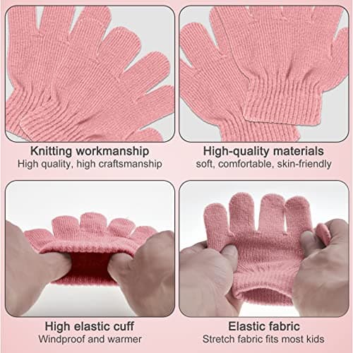 Baynetin 3Pcs Kids Winter Beanie Hat Scarf Gloves Set for 1-5 Years Old Boys Girls. Winter Accessories Sets for Children Outdoor Sports, Knit Thick Warm Fleece Lined Thermal Sets (Pink) — view 3