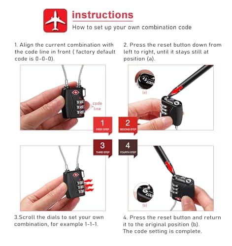 NAGE TSA Approved Luggage Locks with Open Alert Indicator (2P, Black) — view 5