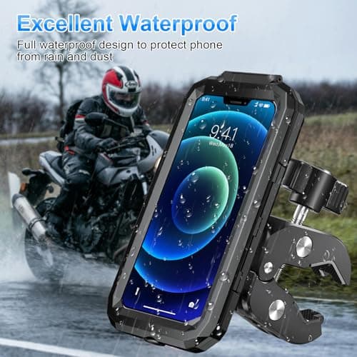 BTNEEU Motorbike Phone Holder Waterproof Motorcycle Phone Mount 360° Rotation Bicycle Handlebar Phone Holder Anti Vibration Moped Mobile Phone Mount with Touch Screen for 5.5" to 7.0" Smartphone — view 2