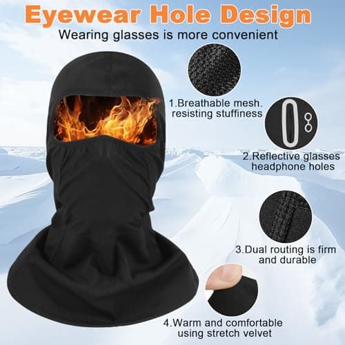 Winter Balaclava for Men & Women, Windproof Ski Mask with Eyeglasses Holes — view 4