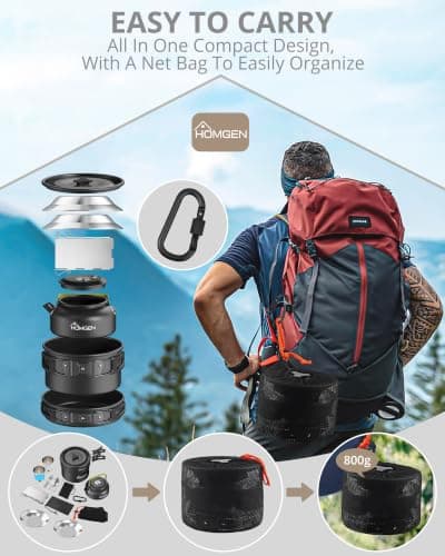 HOMGEN Camping Cooking Set with 1 Windshield & 2 Plates Cups Cutlery — view 5