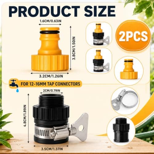 Maccyi 2 Pack Kitchen Tap Hose Connector,4/6mm Tap Connector For Hose Pipe,Hose Adapter For Kitchen Tap, Kitchen Bathroom Garden Indoor Outdoor Use Car Washing Tool Free Installation(Yellow) — view 2