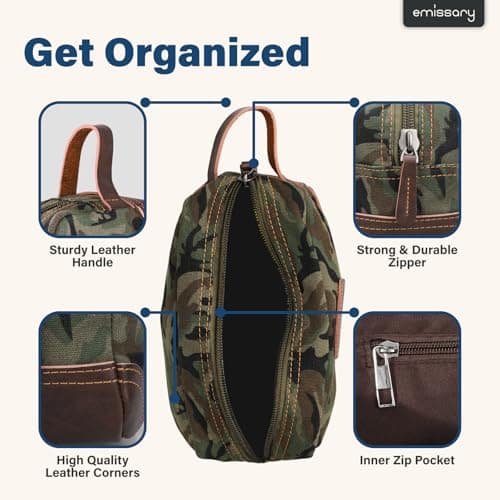 emissary Men's Canvas Travel Toiletry Bag, Leather Dopp Kit, Camo-Green, L, Luxury Travel Essentials for Men — view 2