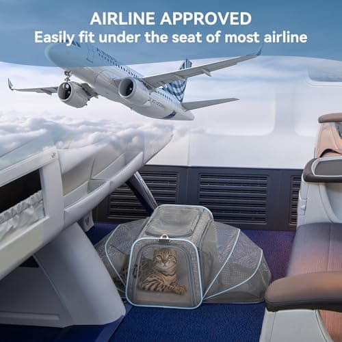 Petsfit Expandable Cat Carrier, Airline Approved Soft-Sided Pet Travel Bag for Small Dogs & Cats, Dual-Sided Extension Up to 5kg, Washable Grey Pet Carrier for Travel — view 5