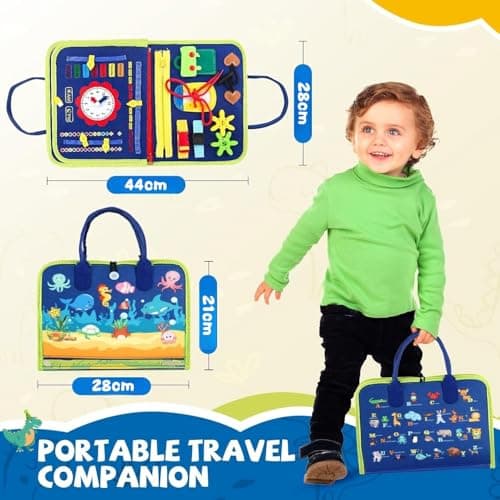 LATERN Busy Board Montessori Toy for Kids, 28CM x 21CM Educational Learning Activity Sensory Board Developing Sensory Fine Motor Skills Toy for Boys Girls Gift Plane Car Travel (Blue) — view 4