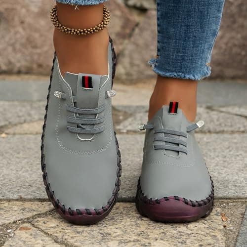 Soft Shoes for Women Womens Trainer Waterproof Non Slip Walking Shoes Lightweight Soft Wide fit Running Sneakers Casual Orthopedic Shoe Ladies Lace up Sneaker Walking for Women UK Grey 6 — view 2