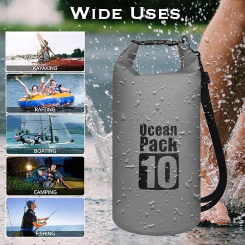 MORAINJAY 10L Grey Dry Bag,Waterproof Bag with Single Adjustable Shoulder Strap,Middle Capacity Dry Sack 2L 5L 10L 15L 20L 30L for Outdoor Camping,Rafting,Swimming,Boating,Surfing — view 4