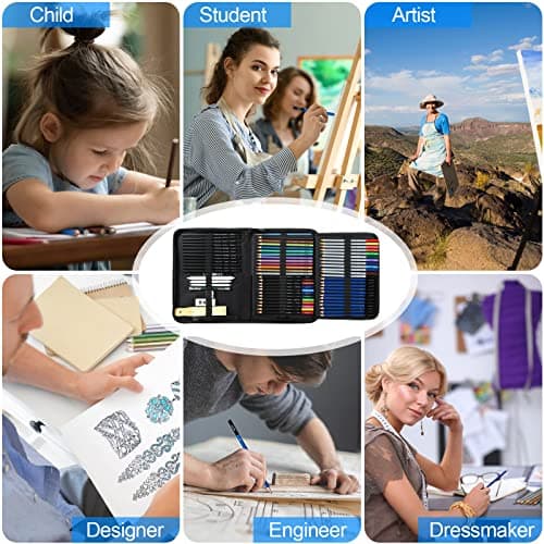 H & B Drawing Pencils and Sketch Pad 72 Pieces, Artist Colouring Pencils Sketching Set, Complete Sketch Kit Includes Graphite Pencils,Colour Drawing Pencils for Kids,Adults — view 6