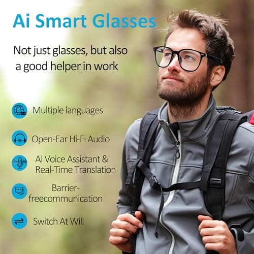 Indelala AI Smart Glasses, Bluetooth 5.4 with Open-Ear Speakers & Voice Assistant, Real-Time Translation, Anti-blue light lenses​ for Business,Driving, Travel, Cycling, Outdoor Activities. — view 2