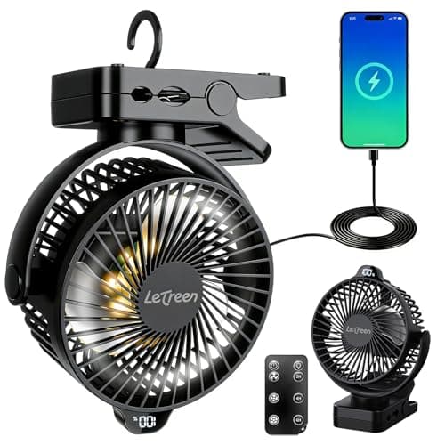 LETREEN 15000mAh Clip on Fan, 3 in 1 Rechargeble USB Desk Fan, Black