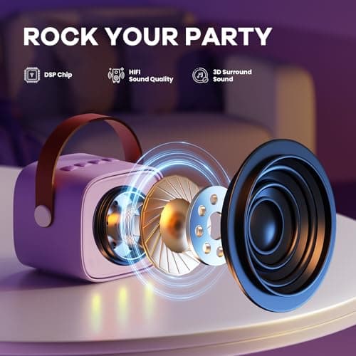 YLL Mini Karaoke Machine with 2 Wireless Microphones, TOP Kids Gifts for Girls Ages 3, 4, 5, 6, 7, 8, 9,10,11,12 +Year Old, 4-12 Years Old Birthday Toy Gift for Girls Boys Party (Purple) — view 3
