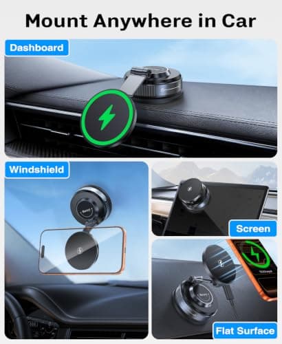 Beeasy for Magsafe Car Mount Charger 15W, Suction Cup Magnetic Phone Holder — view 2