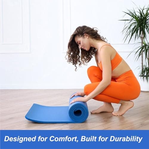 Yoga Mat Unisex Non-Slip Thick Foam Exercise Mat 10mm with Carry Strap – Lightweight Home Gym Equipment for Yoga, Pilates, Stretching (Blue) — view 4