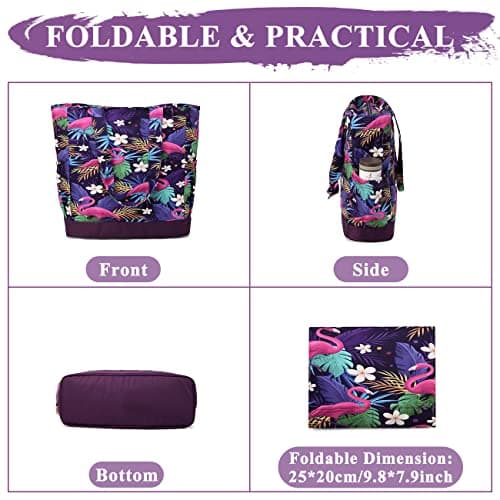 VASCHY Beach Bag, Water Resistant Large Women's Lightweight Foldable Summer Shoulder Bag with Zip and Multi-Pockets for Holidays, Travel, Beach, Pool, Shopping, Gym, 17.3 L, A-Flamingo purple, Taille — view 5