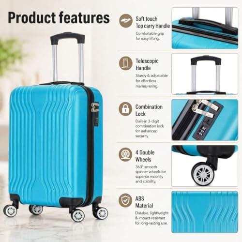 DK Luggage Carry-on 20 Inch Cabin Virgin Atlantic, EasyJet, BA, Jet 2 Hard Shell Hand Luggage Suitcase 4 Wheel Spinner Luggage ABS25 (Blue, 20" Carry-on) — view 5