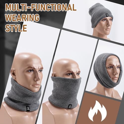 Fjquamitix Neck Warmer for Men Women Thick Fleece Thermal Snood for Men Winter Neck Gaiter Knitted Circle Scarf for Outdoor Sports Cycling Skiing Motorcycle (Dark Grey) — view 4