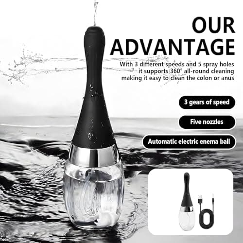 Anal Douche Automatic Enema Bulb, Rechargeable Personal Hygiene Cleaning Kit with 5 Nozzles and 3 Water Pressure Modes, Portable Deep Cleaning Device with Silicone Bottle for Home Bathroom and Travel — view 4