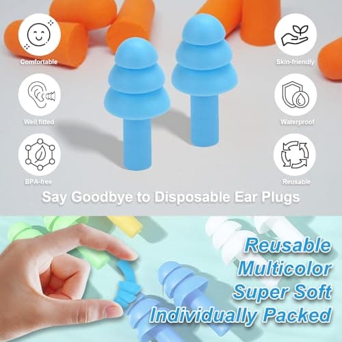 Ear Plugs for Swimming,Sleeping Noise Cancelling,Snoring,Shoting,Working, Reusable Silicone Earplugs, Super Soft Ear Plug for Noise Reduction, Ears Protection (8 Colors) — view 6