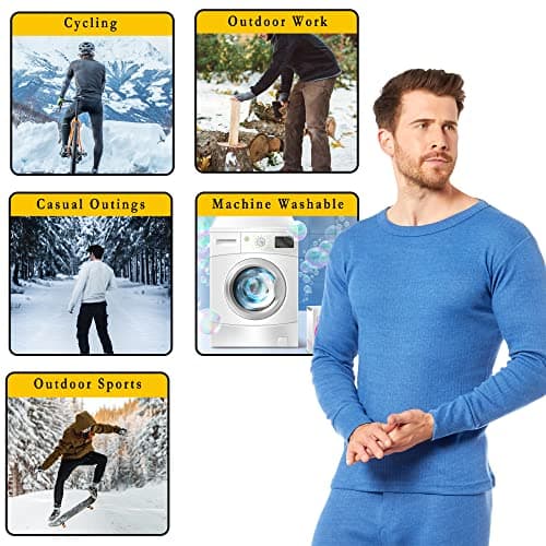 Heatwave® Pack of 2 Men's Thermal Long Sleeve Top, Warm Underwear Baselayer, S M L XL XXL Thermals, Large Blue — view 4