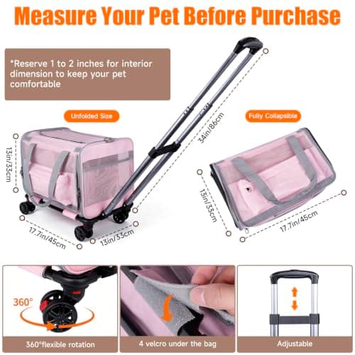 Pawinner Cat Carrier with Wheels(Can be Locked) Airline Approved, Max.20lbs — view 5