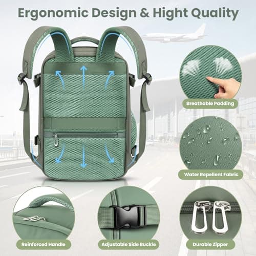 OTAHGK Cabin Bags 40×30×20 for Ryanair Underseat Carry-ons Travel Backpack Hand Luggage Bag Cabin Size 24L Flight Rucksack Casual Daypack School Office Backpack Fit 14 Inch Laptop-Green — view 4