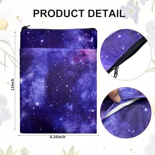 Kosto Zipper Book Sleeves - Travel Book Protector Pouch for Paperbacks & Hardcover, Washable Carry Case with Front Pocket (Purple) — view 3