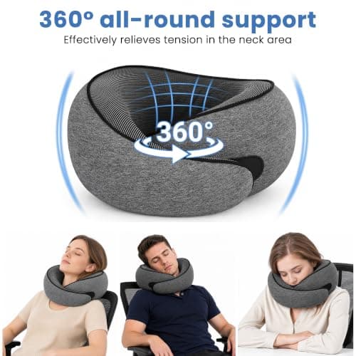 Daitore Travel Pillow Memory Foam 360°Neck Support Pillows Removable Breathable Neck Pillow Airplane with Storage Bag for Car Flight Sleep Train Travel Essentials — view 2