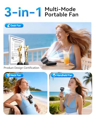 KIMMOO 3-in-1 Portable Handheld Turbo Fan-100 Speeds, 20000 RPM, 12Hrs Cooling, Digital Display, 120° Rotation, USB Rechargeable Mini Hand Held Personal Fan for Travel, Makeup, Outdoor, Indoor (Black) — view 4
