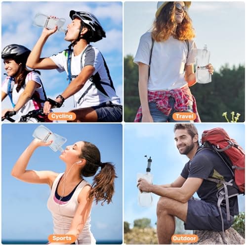 VANPET 1L Hiking Collapsible Water Bottles, 33OZ BPA-Free Plastic Flasks, Reusable Drink Bags, Foldable Backpacking Water Bottle for Travel Camping Hiking (2-Pack) — view 6