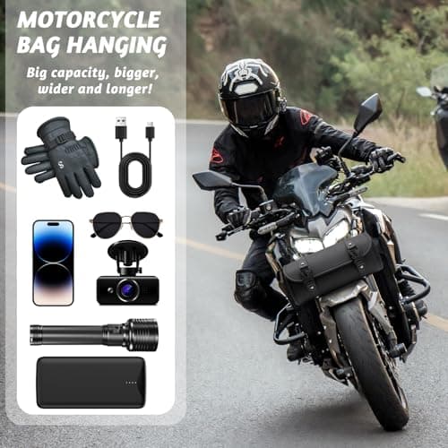 Griwuut Motorcycle Saddle Bags, Universal Waterproof PU Leather Motorbike Storage Bag, Practical Outdoor Carry Pouch with 2 Buckle Straps — view 3