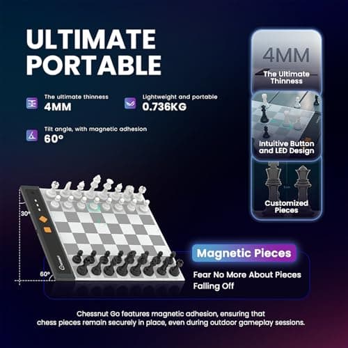 Chessnut Go Ultimate Portable Electronic Chessboard with Full Piece Recognition and Strong Magnetic Adhesion - Perfect Size for Desk or Travel (Orange) — view 5
