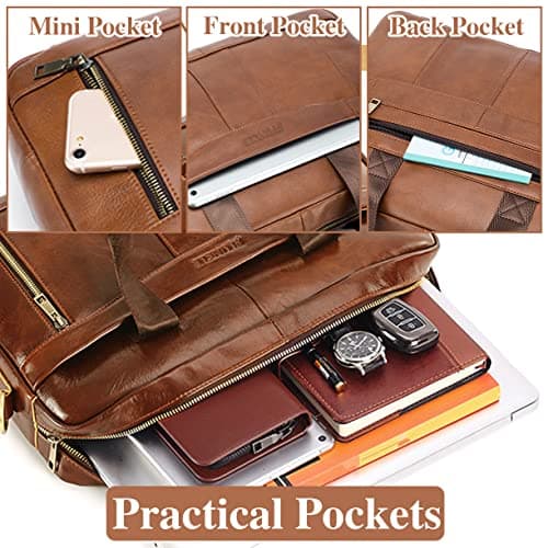 BAGZY Leather Laptop Bag for Men - 15.6 Inch Briefcase Messenger Shoulder Bag for Business & Office (Black) — view 6
