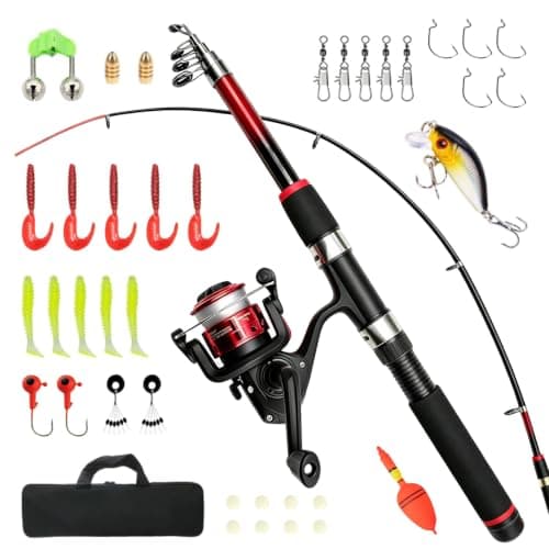 Telescopic Fishing Rod and Spinning Reel Combo,Complete Set for Beginner