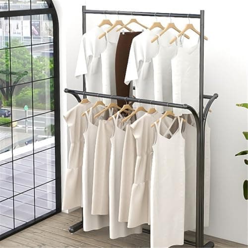 Garment Racks Clothing Store Hangers, Nordic Double Row, Upper and Lower Double-layer Floor Racks, Single Pole Tidy Rails(Black,XL) — view 4