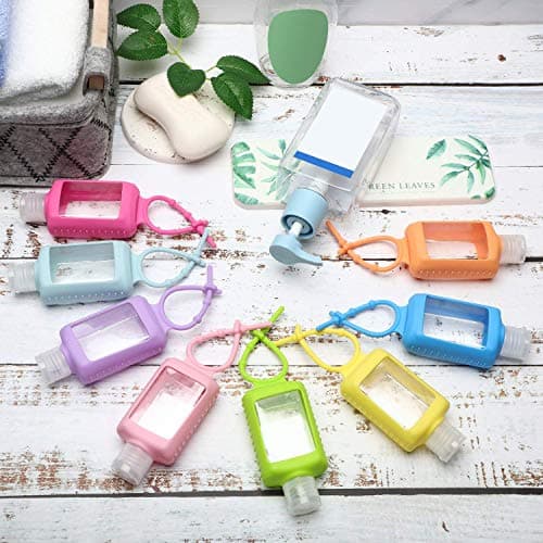 Ulife Mall 5 Pack 60ml Travel Empty Bottles Refillable Containers with Silicone Sleeve Leakproof Squeeze Keychain Bottles Flip Cap Hand Sanitizer Dispenser, Back to School Essentials — view 4