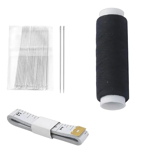 3 Pcs Sewing Kit with Black Thread, Needles and Tape Measure for Repairs