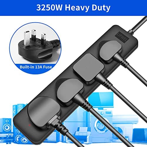 4 Way Extension Lead 1 Metre Compact Cable 13A 3250W Heavy Duty Power Strip with Fire-Retardant Sockets for Home, Office, Study & Travel — view 2