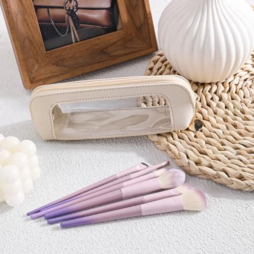 Small Clear Makeup Bag, PU Leather Travel Makeup Brush Case — view 4