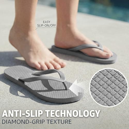Women's Non-Slip Flip Flops Ultra Lightweight Basic Thongs Rubber Soft Slide Slip-on Shoes Beach Pool Shower Sandals (Grey, Adult, Women, 6, Numeric Range, UK Footwear Size System, 7, Medium) — view 4